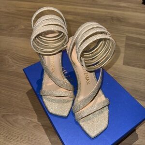 Stuart Weitzman Silver Heels with Wrap-Around Design